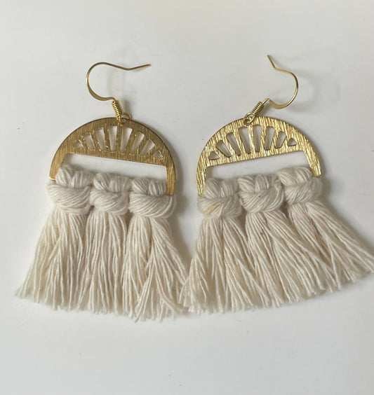 Macrame Gold Earrings with Ivory