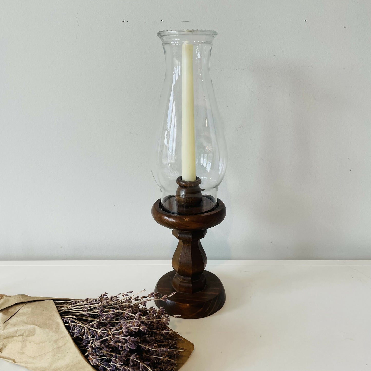 Vintage Wooden Candle Lamp with Creamy Taper