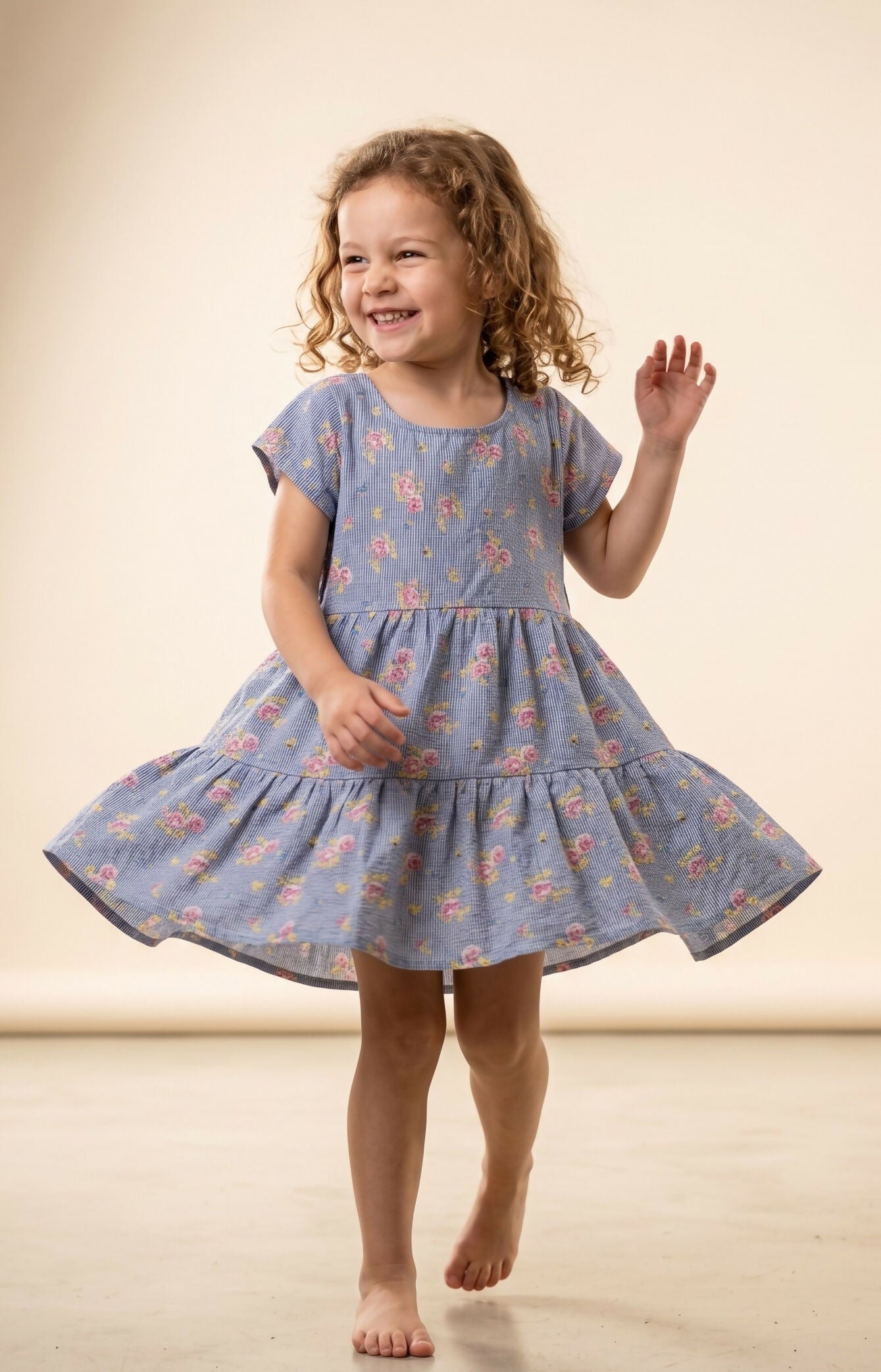 Chambray Floral Tiered Dress