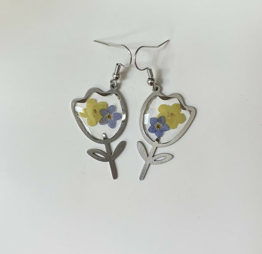 Tulip Pressed Flower Silver Earrings