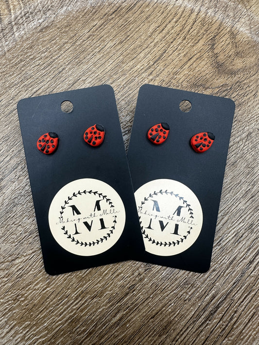Small Lady Bug Stud Polymer Clay Earrings