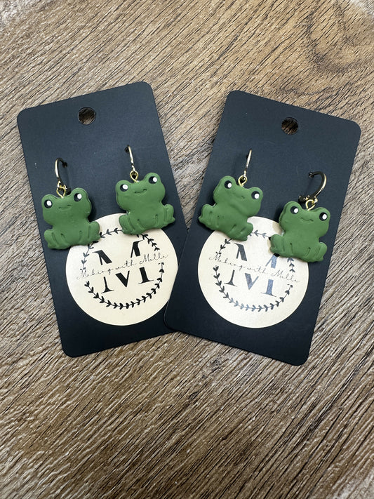 Frog Dangle Polymer Clay Earrings