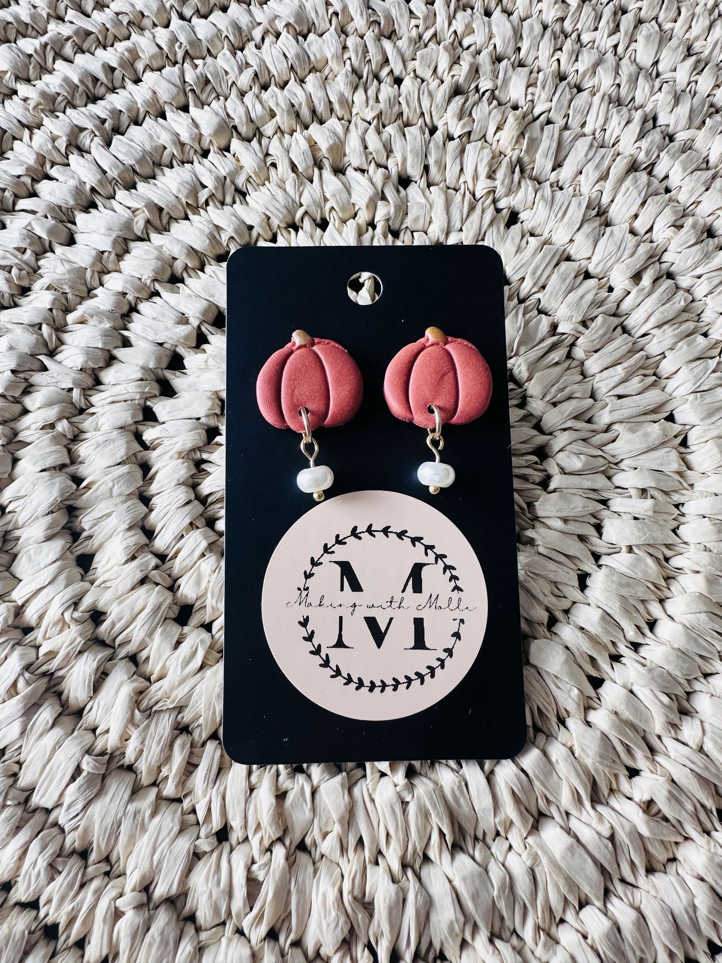 Pearl Pumpkin Polymer Clay Earrings