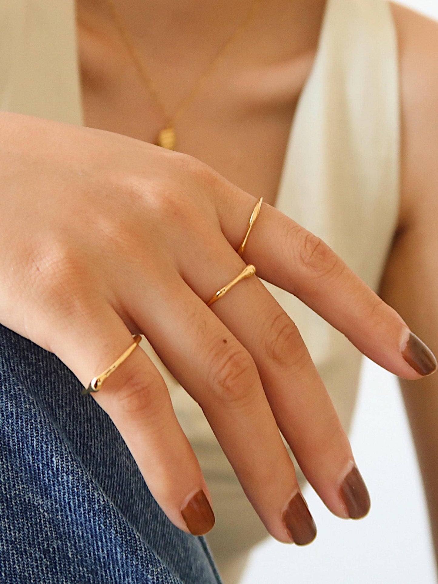 Rowena 18K Gold Non-Tarnish Minimalist Band Rings