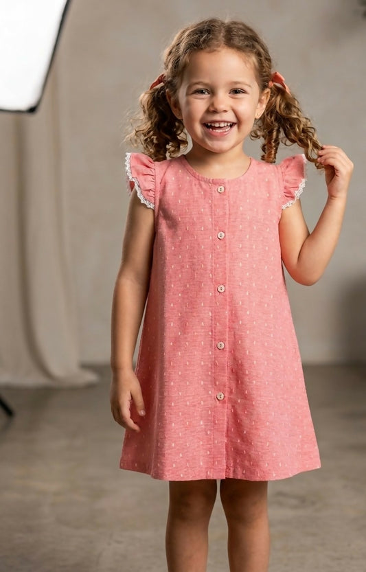 Sweet Strawberry Button-Down Flutter Dress