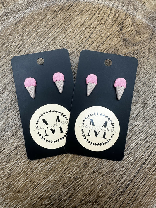 Ice Cream Cone Polymer Clay Earrings