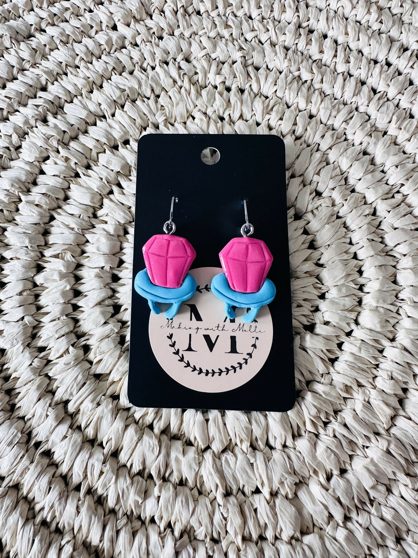 Pink & Blue Ring Pop Polymer Clay Earrings