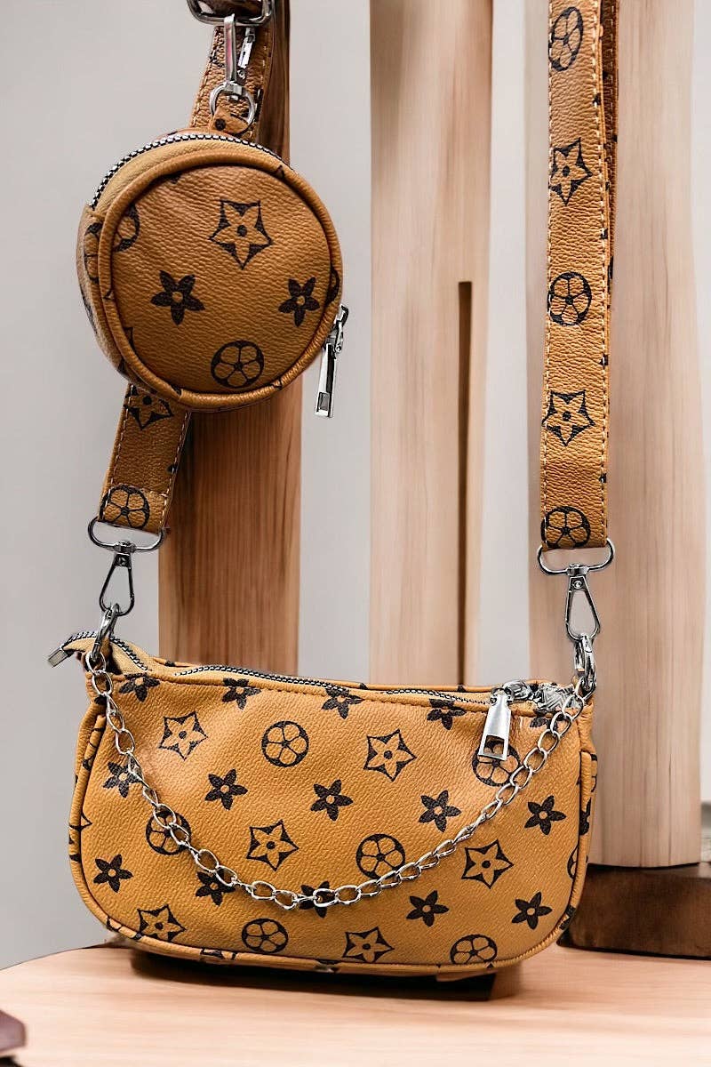 Khaki Star Printed Crossbody Purse
