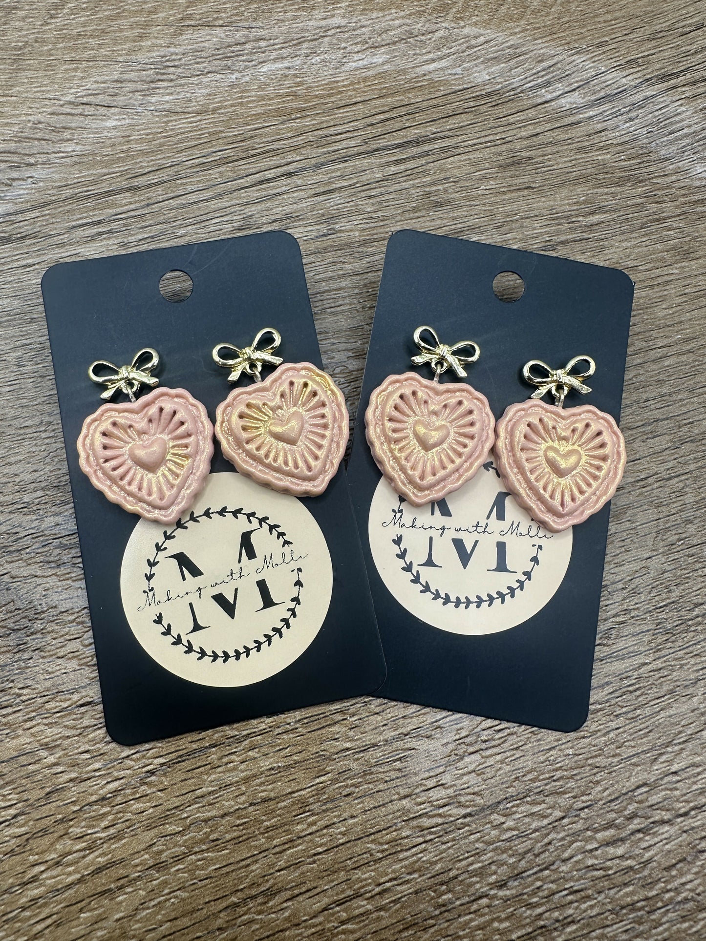 Golden Burst Heart Polymer Clay Earrings