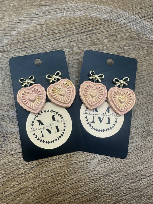 Golden Burst Heart Polymer Clay Earrings