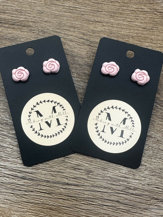 Pink Rose Stud Polymer Clay Earrings