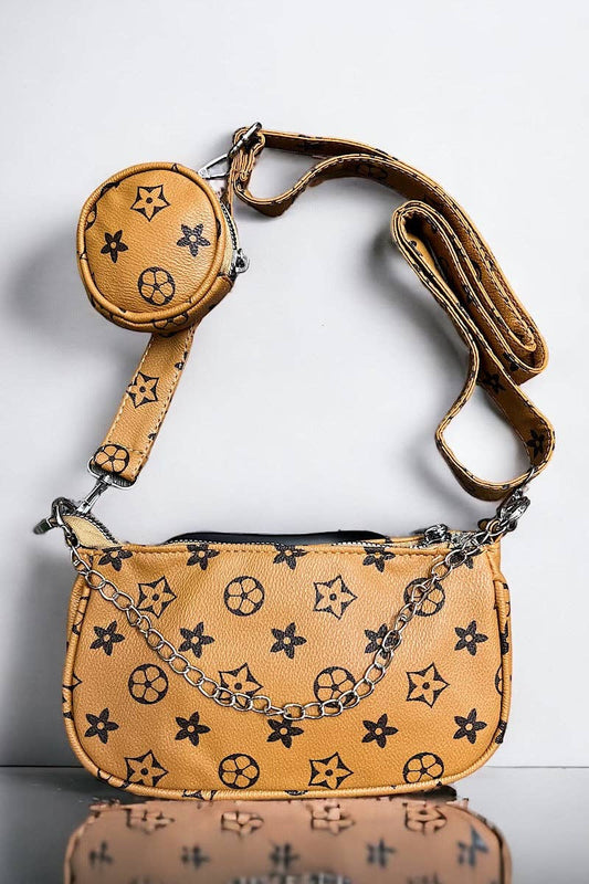 Khaki Star Printed Crossbody Purse