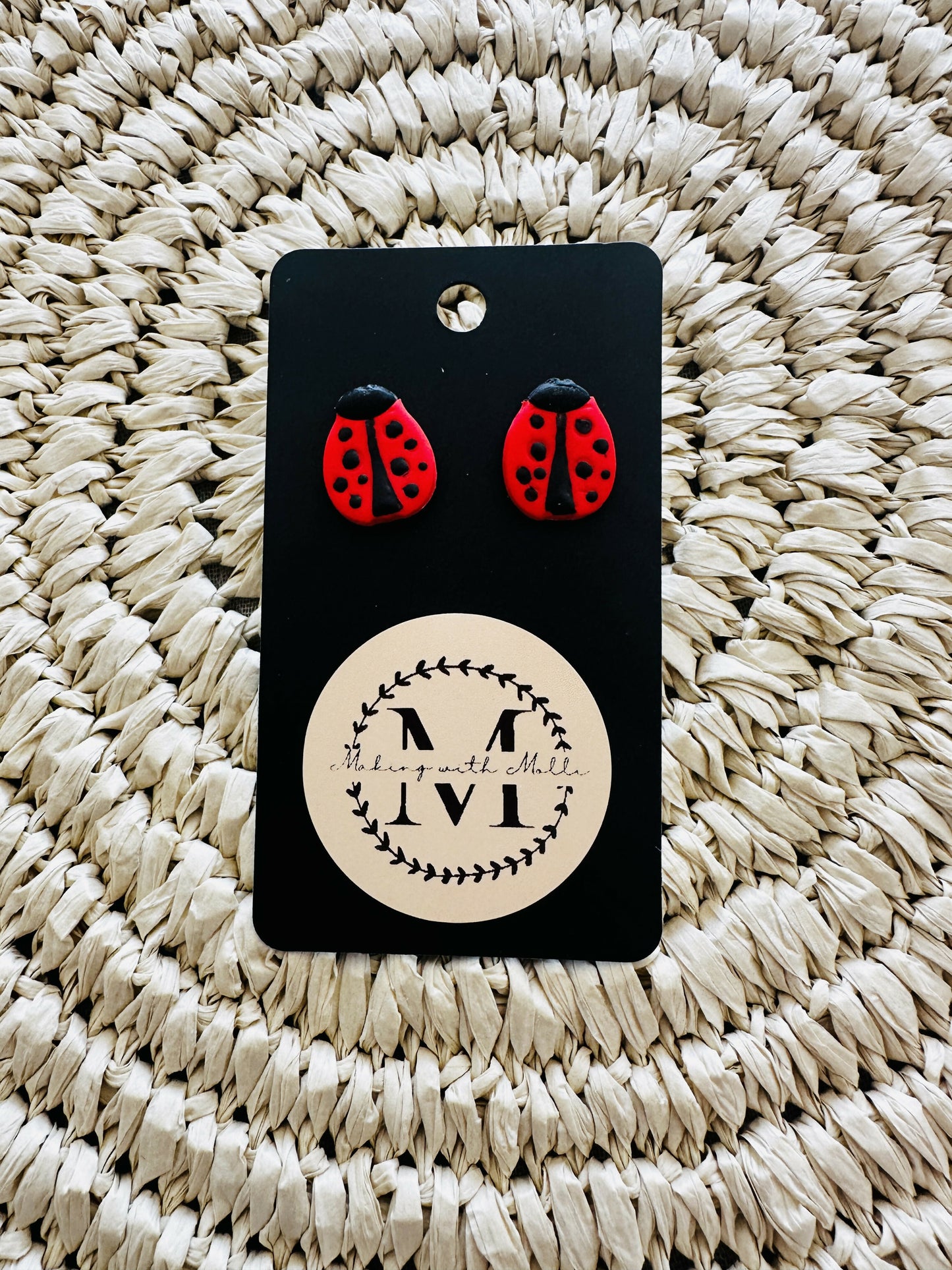 Large Lady Bug Polymer Clay Earrings