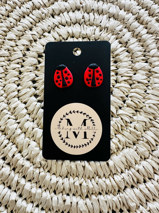 Large Lady Bug Polymer Clay Earrings