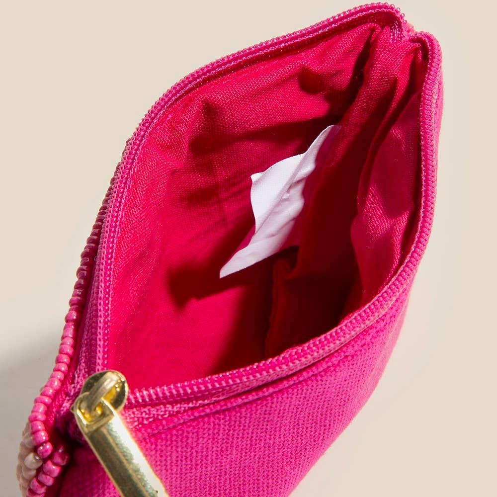Double Strawberry Striped Seed Beaded Coin Purse