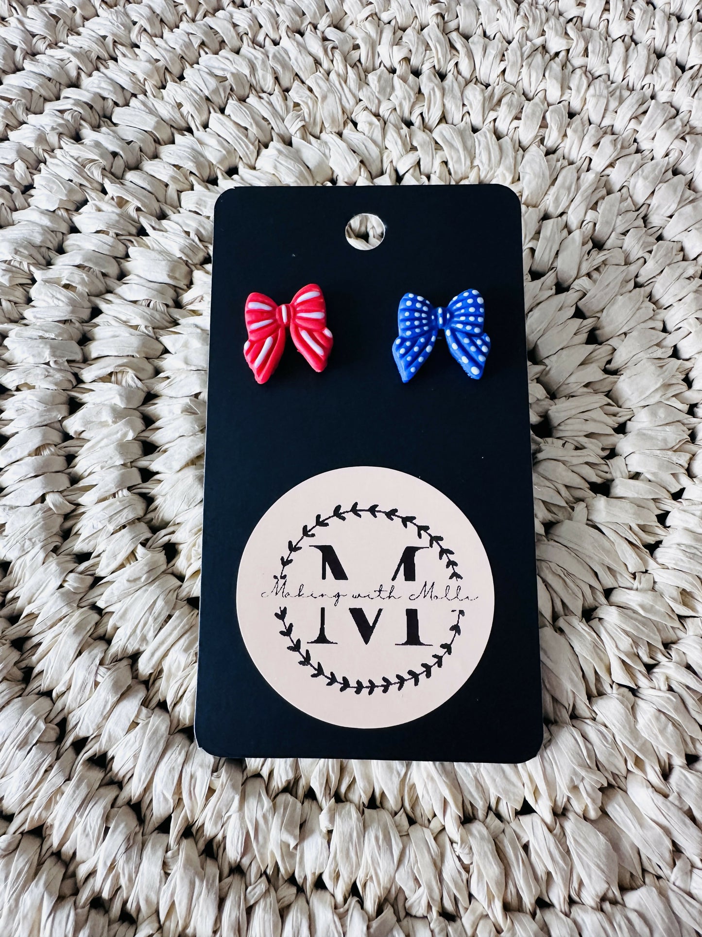USA Bow Stud Polymer Clay Earrings