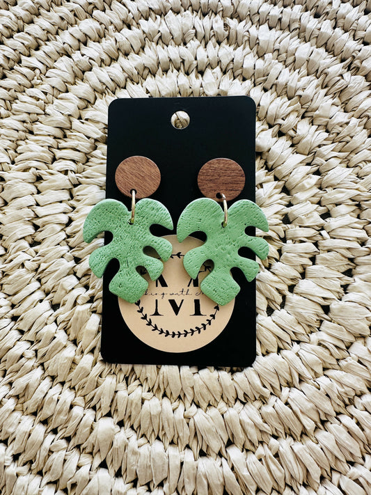 Monstera Leaf Dangle Polymer Clay Earrings