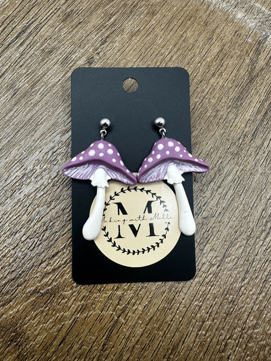 Mauve Mushroom Dangle Polymer Clay Earrings