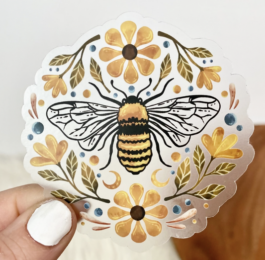 Flowers And Bee Clear Sticker