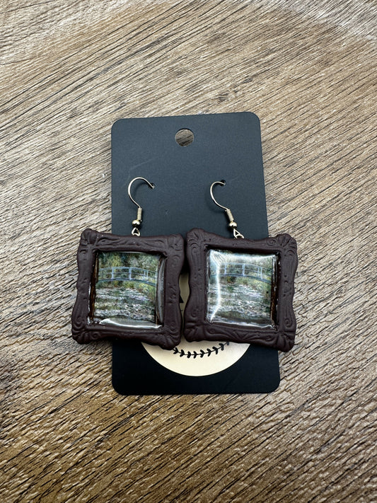 Bridge over a Pong of Water Lilies Polymer Clay Earrings