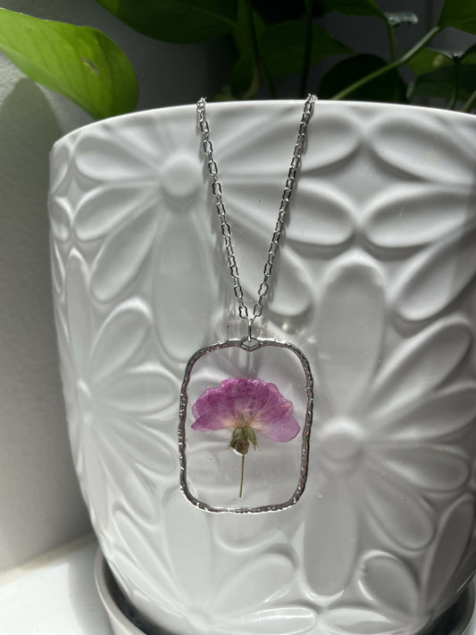 Pink Cherry Blossom Silver 1 3/4” Pendant on 30” Silver Necklace