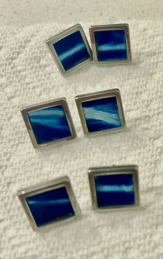 Silver Square Stripe Stud Earrings