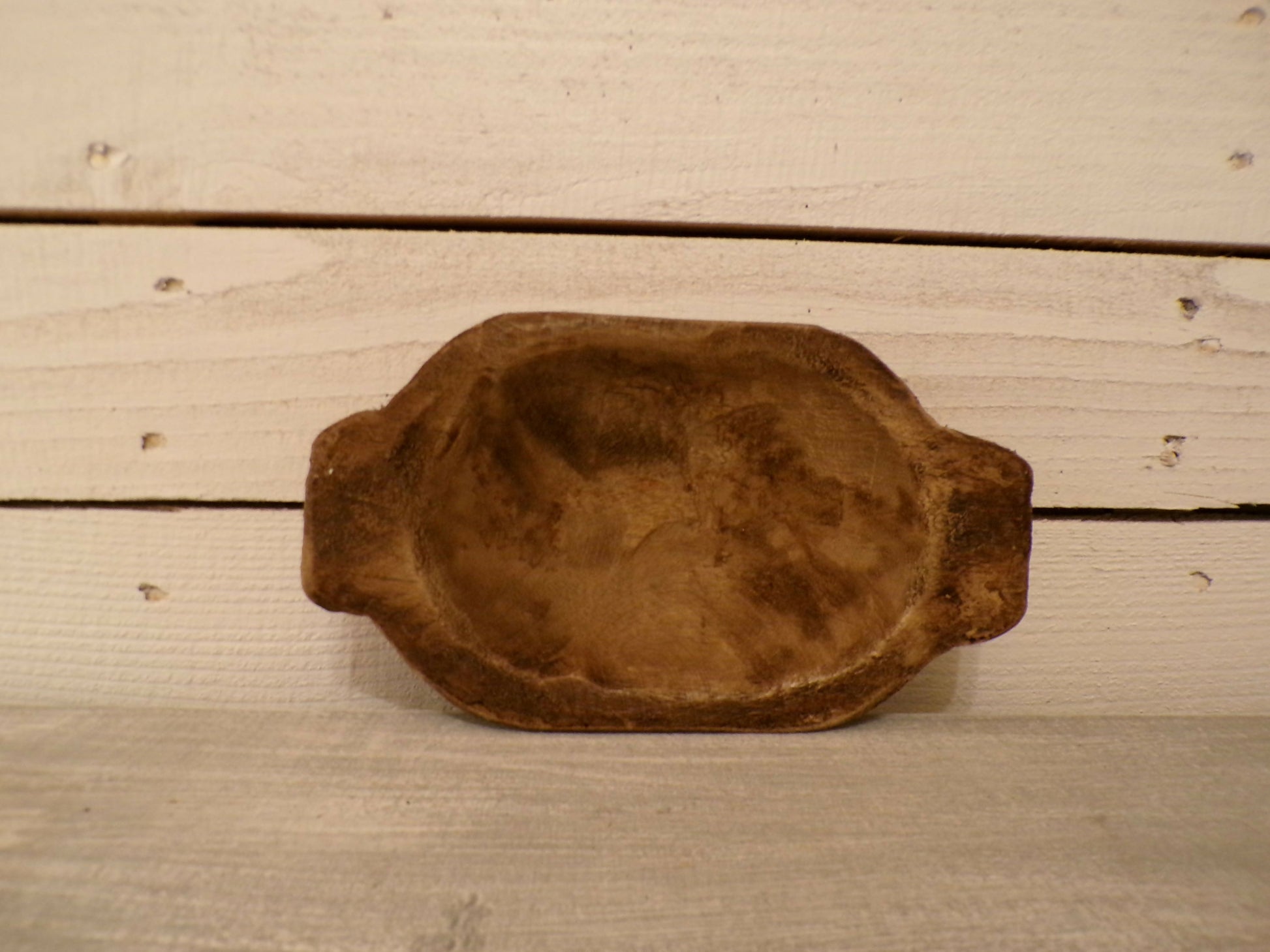 wood dough bowl brown two handle small
