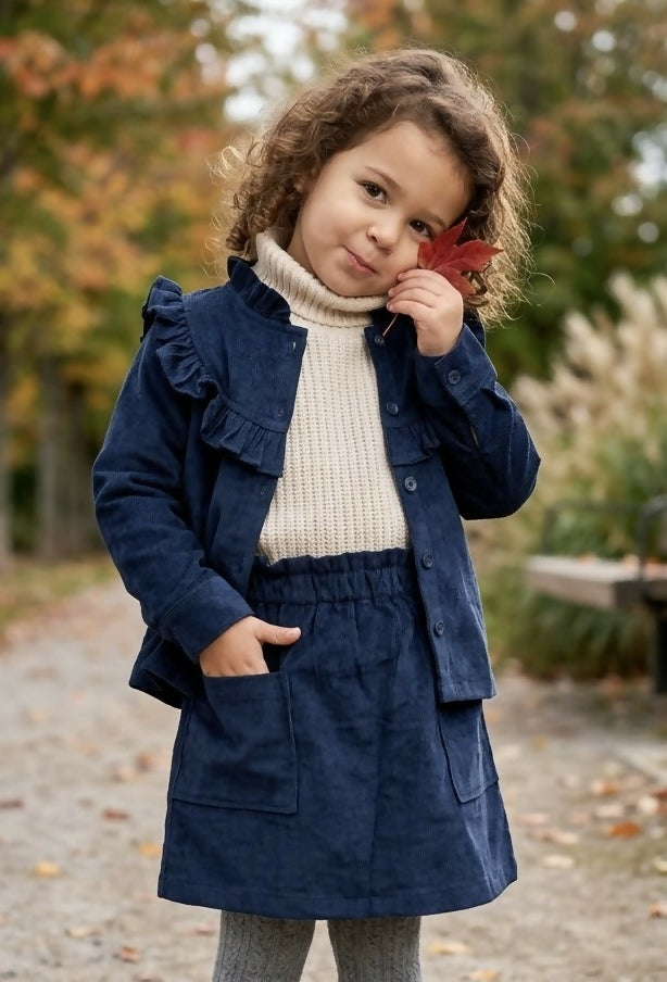 Navy Ruffled Corduroy Jacket
