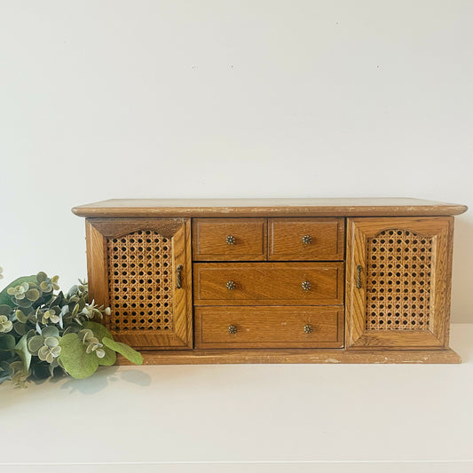 Vintage Wood Jewelry Box with Drawers