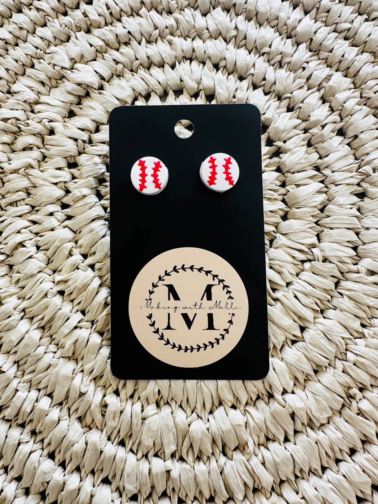 Baseball Stud Polymer Clay Earrings