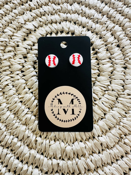 Baseball Stud Polymer Clay Earrings