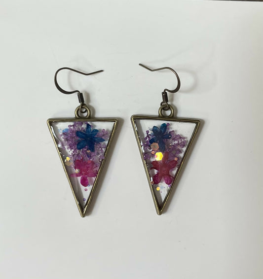 Triangle Pressed Flower Earrings