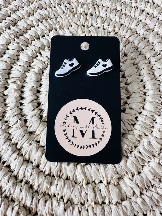 White & Black Sneaker Stud Polymer Clay Earrings