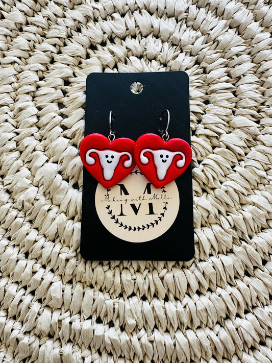 Uterus Heart Polymer Clay Earrings