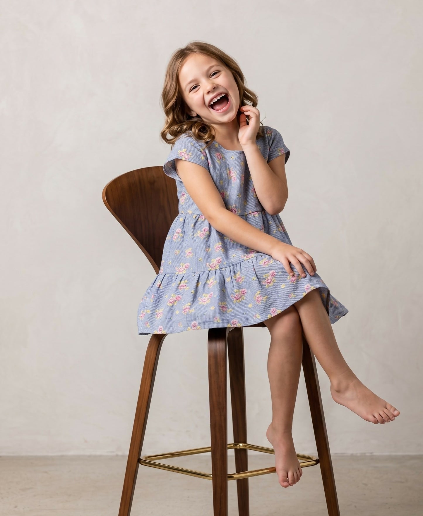 Chambray Floral Tiered Dress