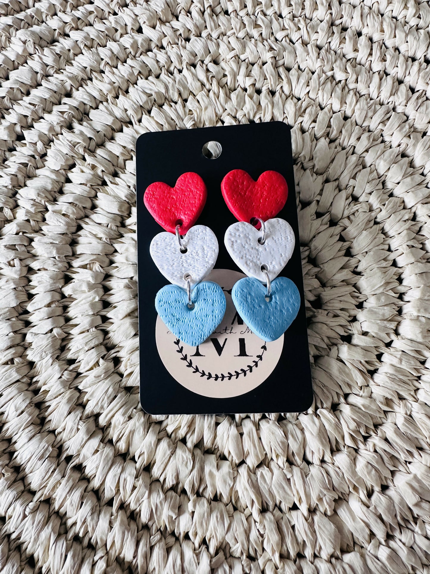 USA Heart Stack Polymer Clay Earrings