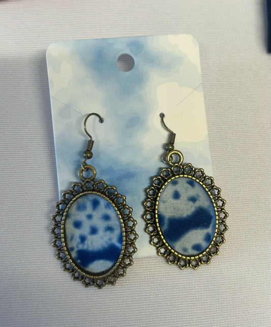 Bronze Royal Blue Doily Earrings
