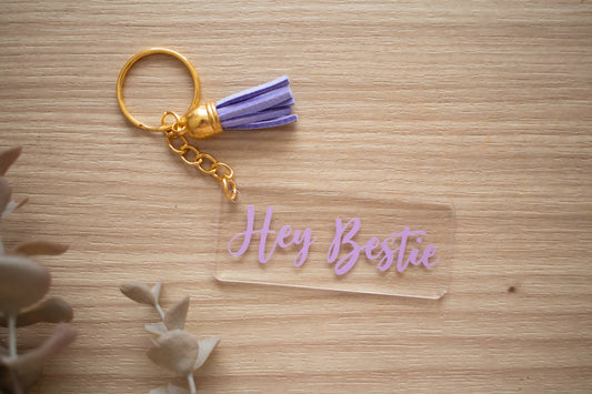 Hey Bestie Purple Keychain