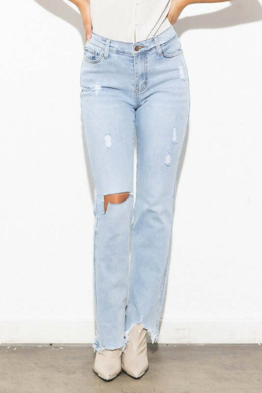 Mid Rise Straight Leg Jeans