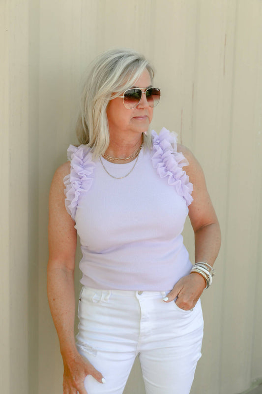 Mesh Ruffle Lavender Top