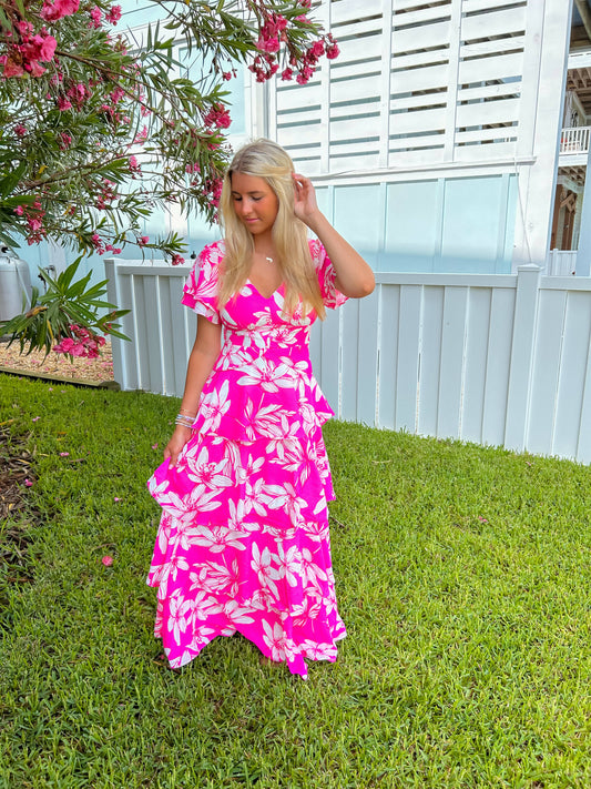 Take Me To Coco Pink Floral Maxi Dress