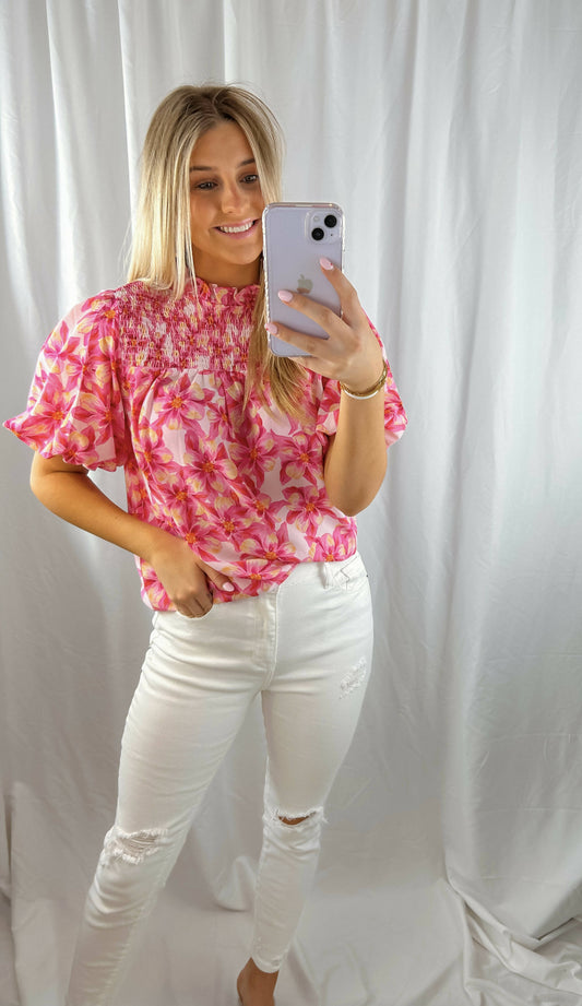 Floral Galore Mock Neck Pink Top